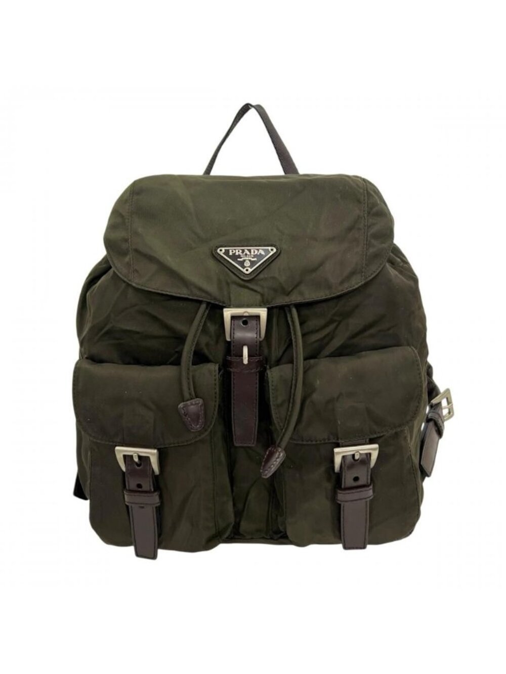 Prada Backpack Tessuto Nylon Leather Khaki Silver